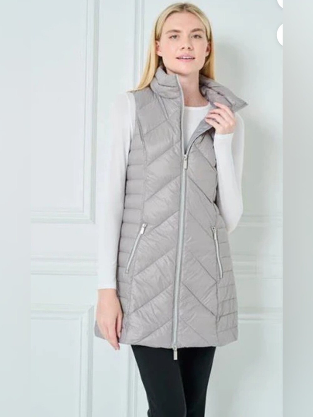 Anorak Chevron Quilted Long Vest Fossil Size Xl NEW